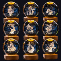 12 Constellation Crystal Ball with LED Office Decoration Sphere Stand Holder Laser Engraving Glass Ball Birthday Gift Souvenir