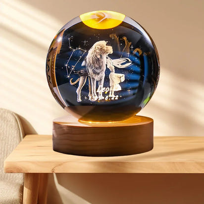 12 Constellation Crystal Ball with LED Office Decoration Sphere Stand Holder Laser Engraving Glass Ball Birthday Gift Souvenir