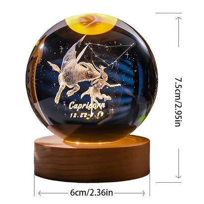 12 Constellation Crystal Ball with LED Office Decoration Sphere Stand Holder Laser Engraving Glass Ball Birthday Gift Souvenir