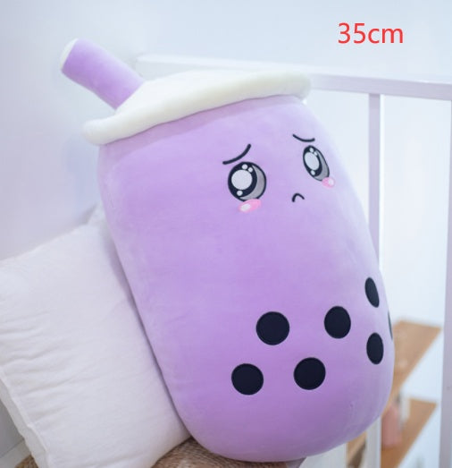 Strawberry Milk Tea Boba Plush Pillow – Cute Bubble Tea Stuffed Toy Cushion