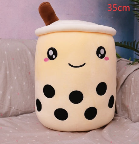 Strawberry Milk Tea Boba Plush Pillow – Cute Bubble Tea Stuffed Toy Cushion