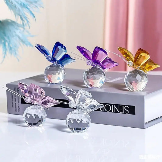 Crystal Butterfly with Ball Figurine – Elegant Glass Table Ornament for Home, Wedding, and Gift Decoration