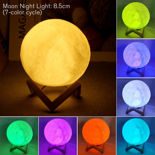 3D Moon Lamp LED Night Light – Battery-Powered Starry Globe with Stand for Bedroom Décor & Kids’ Gifts