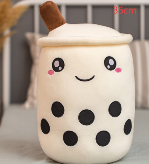 Strawberry Milk Tea Boba Plush Pillow – Cute Bubble Tea Stuffed Toy Cushion