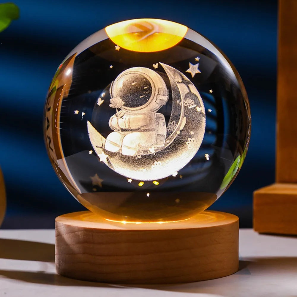 3D Crystal Night Light – Laser Engraved Glass Globe with Colour-Changing LED Base for Home Décor & Gifting