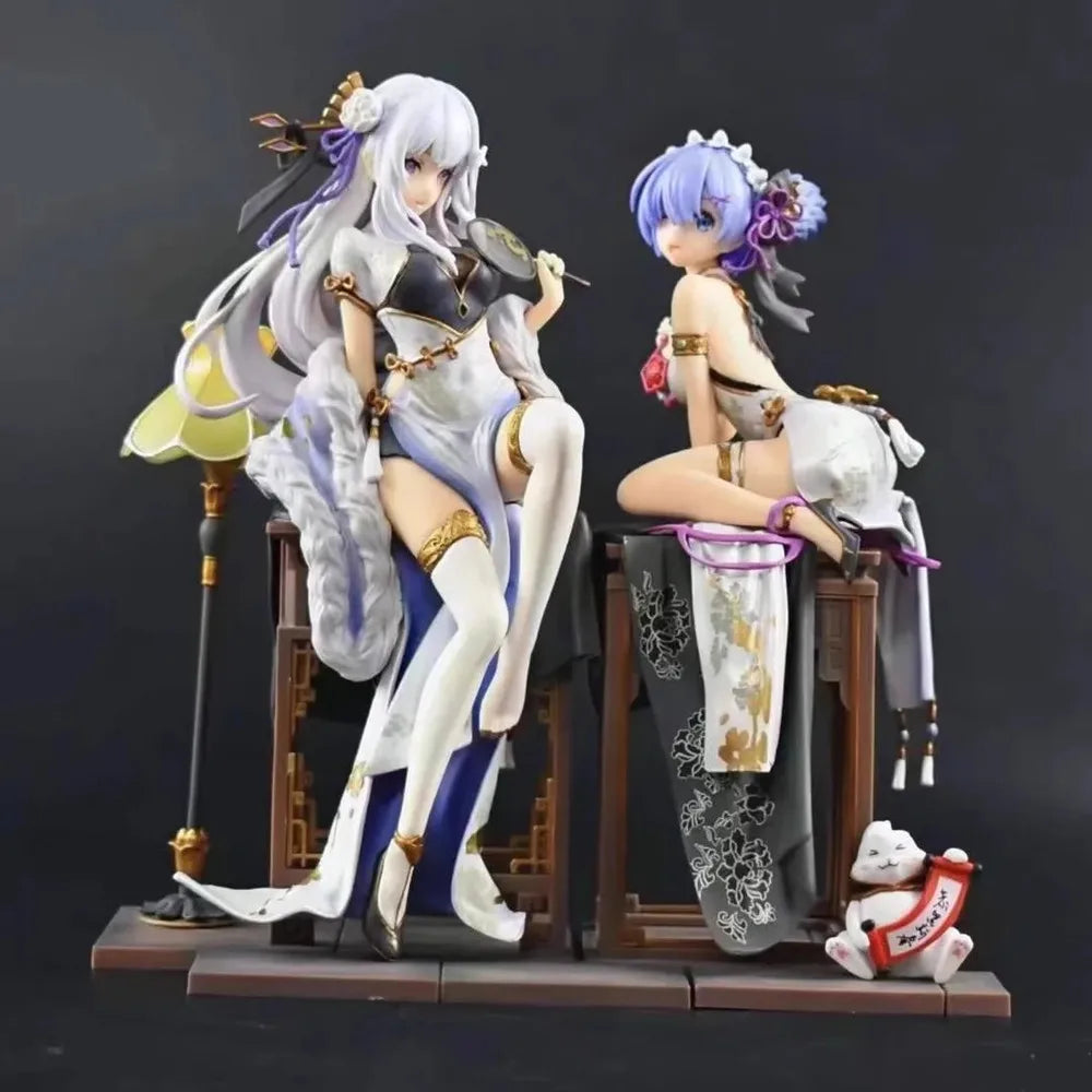 Re:Zero Emilia & Rem Figures – 23 cm Lolita Outfit PVC Anime Collectible Statue Models
