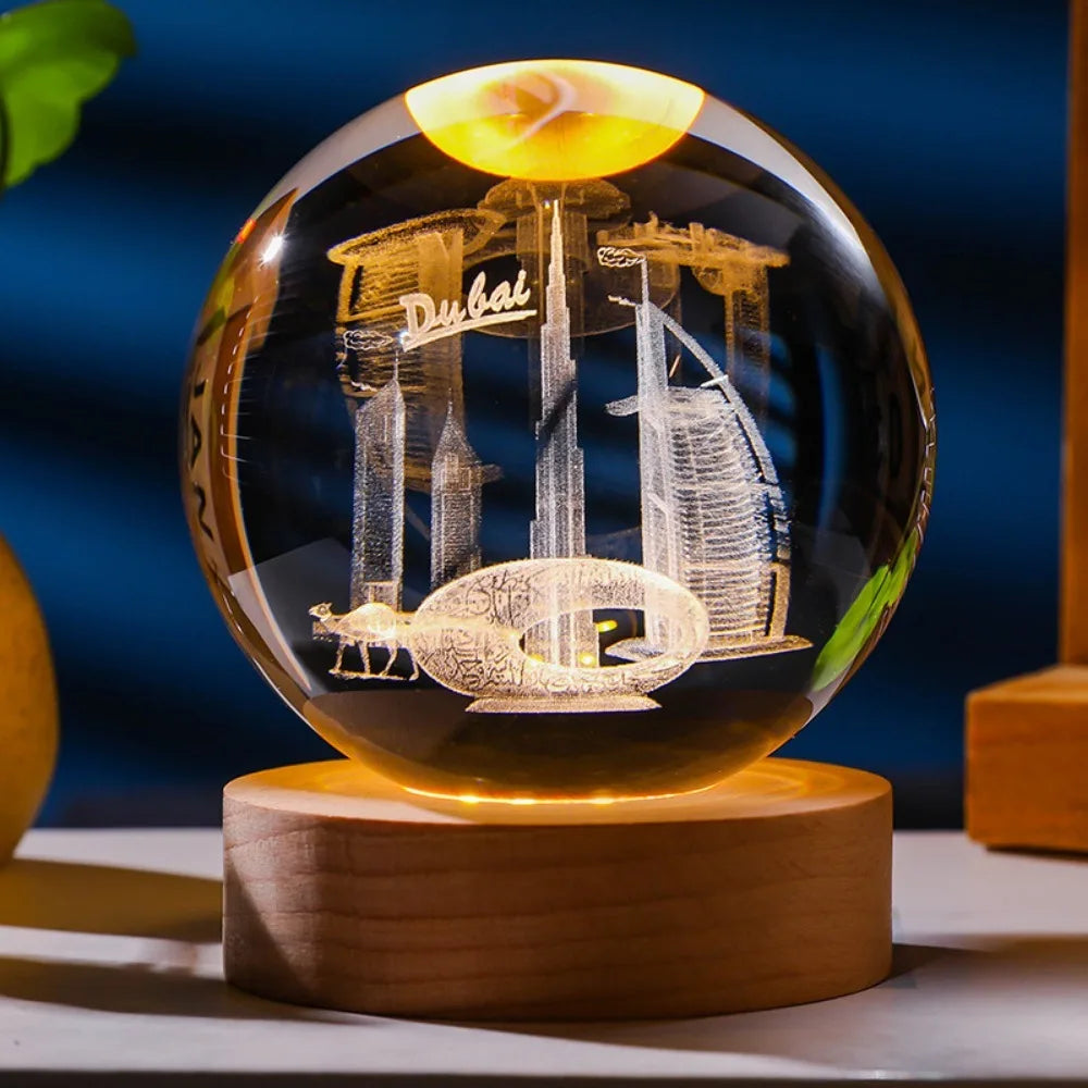 3D Crystal Night Light – Laser Engraved Glass Globe with Colour-Changing LED Base for Home Décor & Gifting