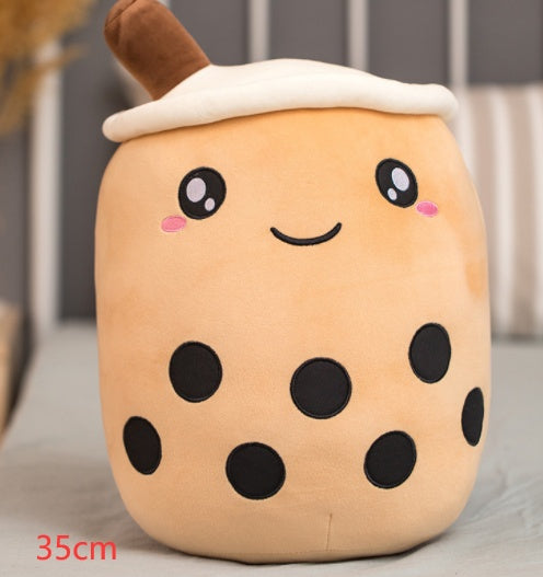 Strawberry Milk Tea Boba Plush Pillow – Cute Bubble Tea Stuffed Toy Cushion