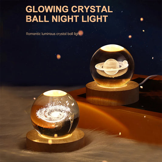 3D Crystal Ball LED Night Light – Colorful Solar System & Moon Lamp, USB Powered Table Light for Kids’ Bedrooms & Gifts