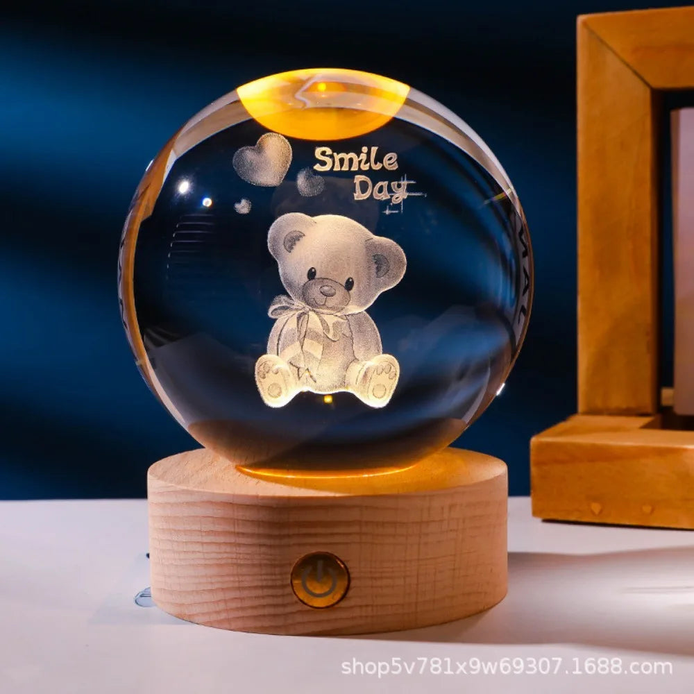 3D Crystal Night Light – Laser Engraved Glass Globe with Colour-Changing LED Base for Home Décor & Gifting