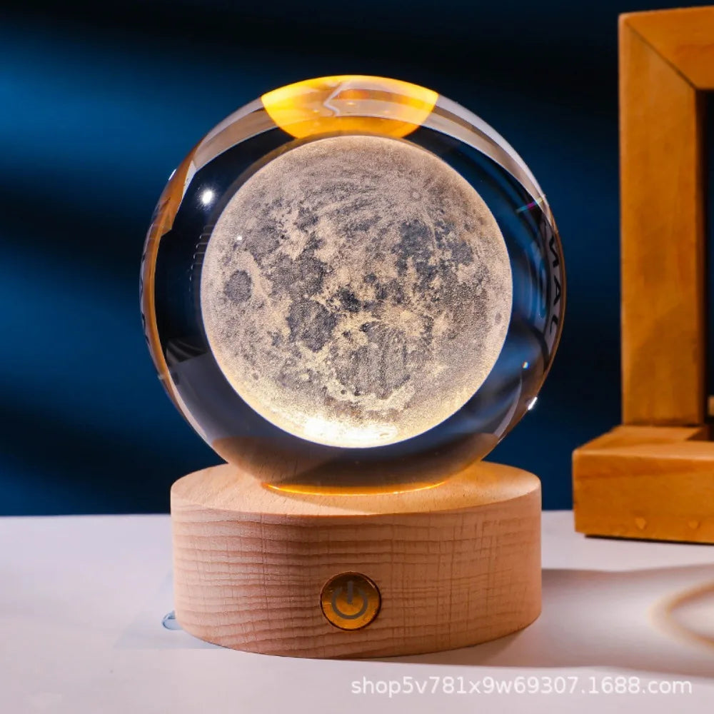 3D Crystal Night Light – Laser Engraved Glass Globe with Colour-Changing LED Base for Home Décor & Gifting