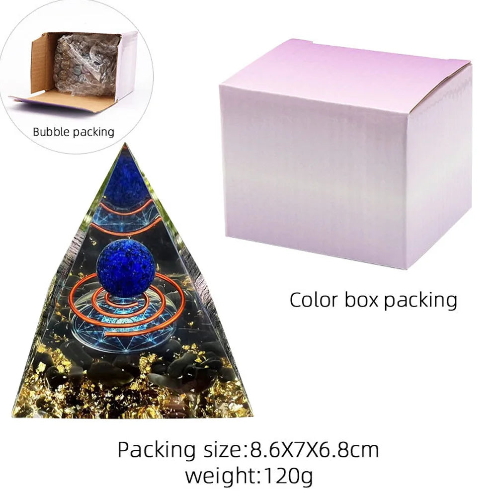 6cm Energy Pyramid with Natural Amethyst Ball – Orgonite Reiki Crystal for Chakra Healing, Meditation & Home Decoration